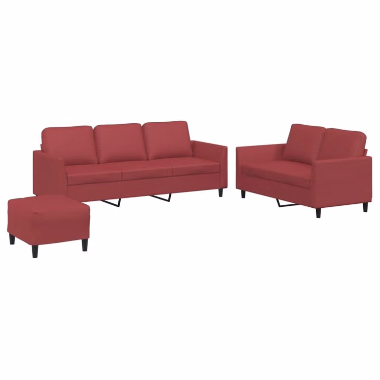 SYFAX™ Set di Divani 3 pz con Cuscini Rosso Vino in Pelle finta