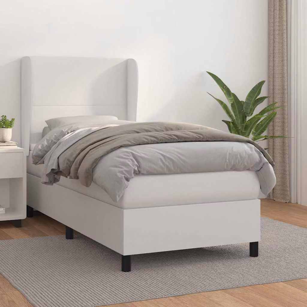 Giroletto a molle con materasso vidaXL in similpelle bianca, L 80 cm x P 200 cm – 1