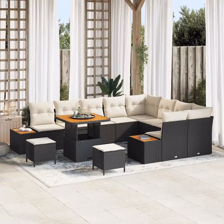 Set Divano da Giardino vidaXL 12 Pezzi con Cuscini e Tavolino Nero
