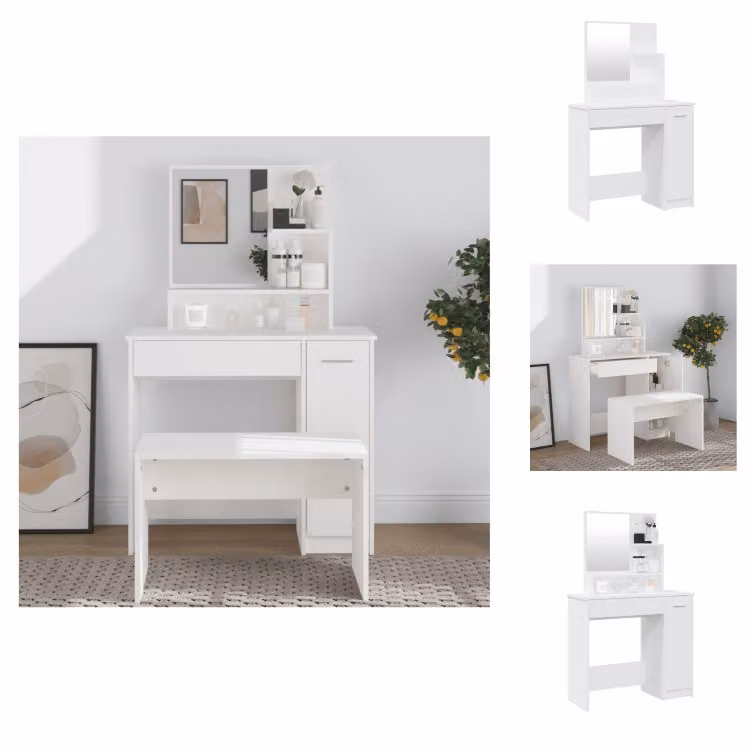 vidaXL Tavolino da toilette con specchio bianco 86,5x35x136 cm - Tavolini da toilette