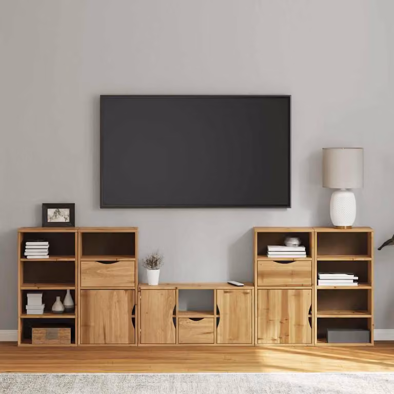 Set di 5 pezzi Mobile TV con Contenitore ODDA vidaXL in Legno Massello di Pino, Colore Marrone Rustico con Ruote