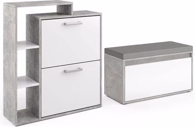 Scarpiera da ingresso Orlando Vicco con banco, colore grigio, L: 90.0 cm, H: 80.0 cm, P: 39.0 cm