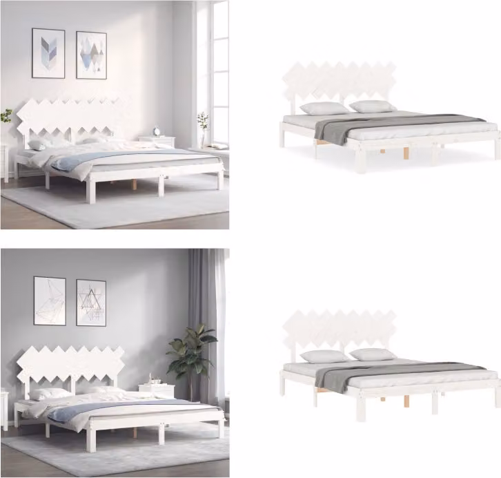 vidaXL Letto in legno massiccio con testiera bianca 160x200 cm - Giroletto - Cornici per letti - Struttura per letti - Letto
