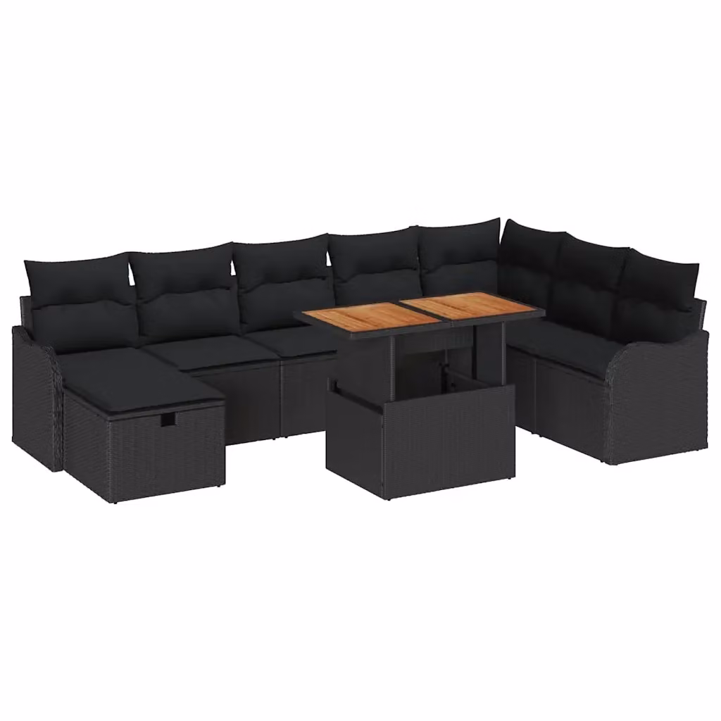 Set Divano da Giardino Moderno vidaXL in Polyrattan Nero con Cuscini 9 Pezzi – 2