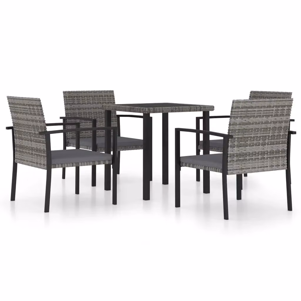Set da pranzo da giardino vidaXL in 5 pezzi in polyrattan grigio e nero con piano in vetro – 2
