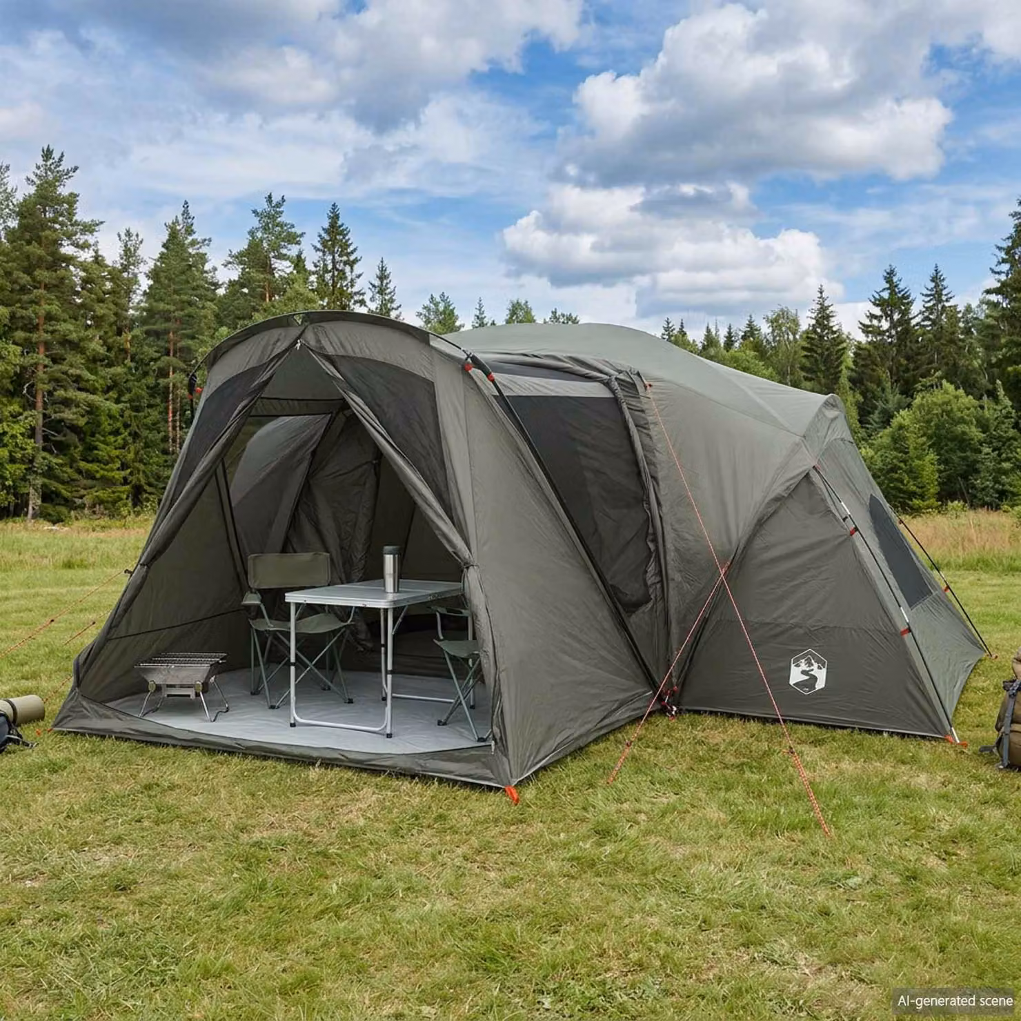 Tenda a capanna vidaXL impermeabile per 10 persone in poliestere, disponibile nei colori verde e grigio