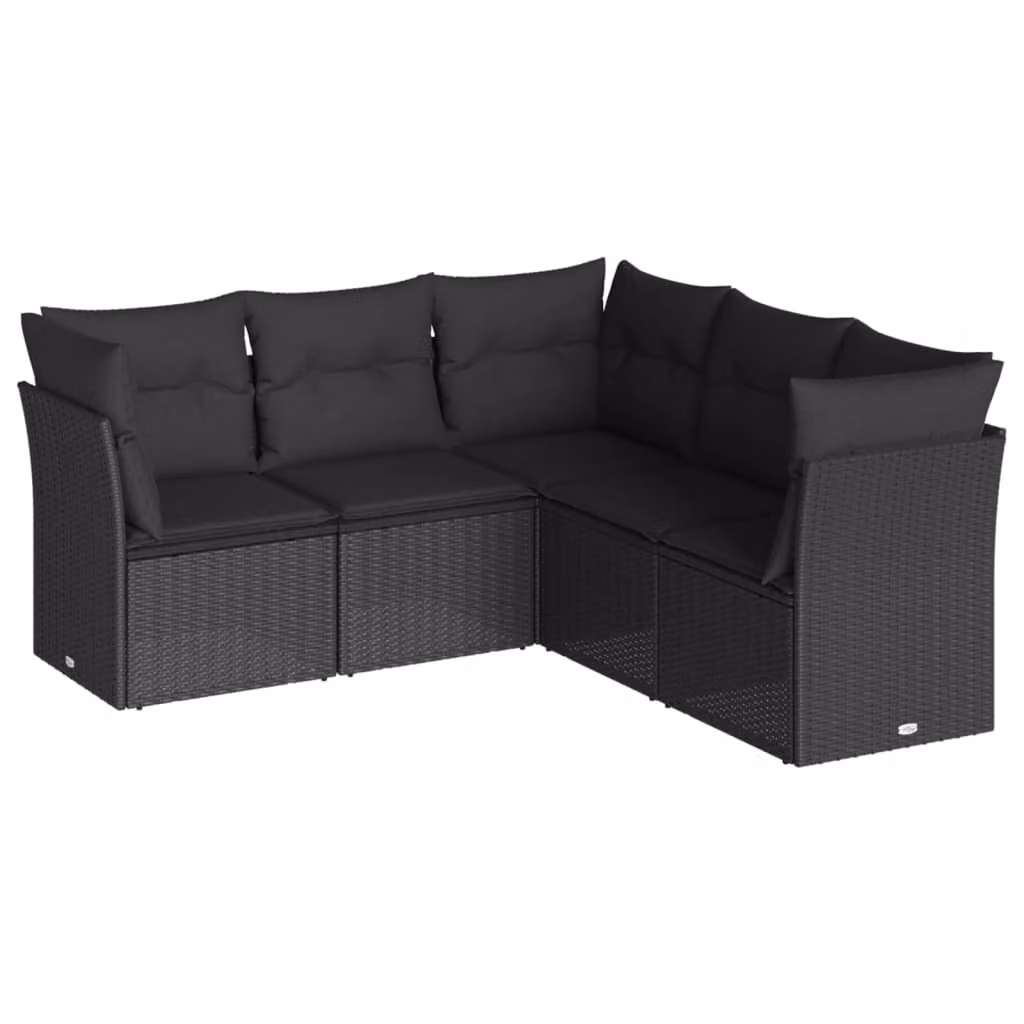 Set Divani da Giardino 5 pz con Cuscini in Polyrattan Nero