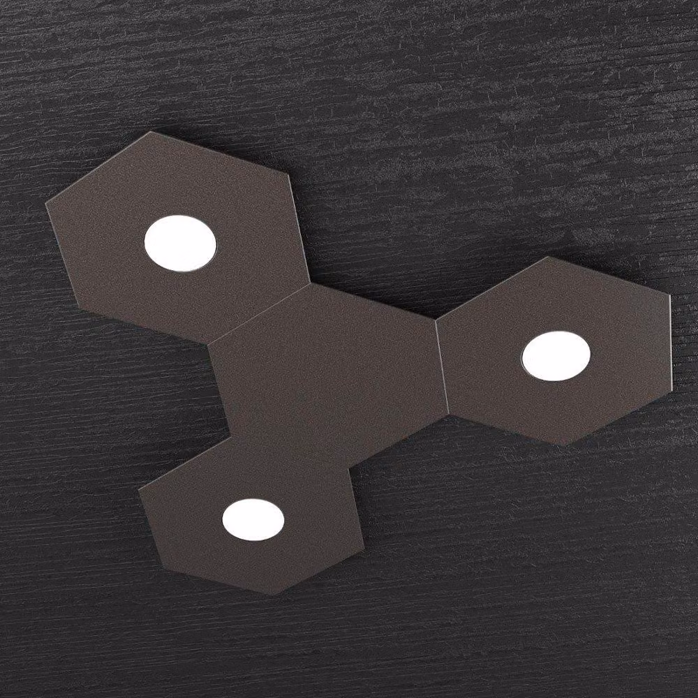 Plafoniera Moderna 4 Moduli Hexagon Metallo Marrone 3 Luci Led 12X3W