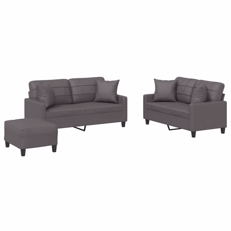 Set di Divani 3 pz con Cuscini Grigio in Pelle finta