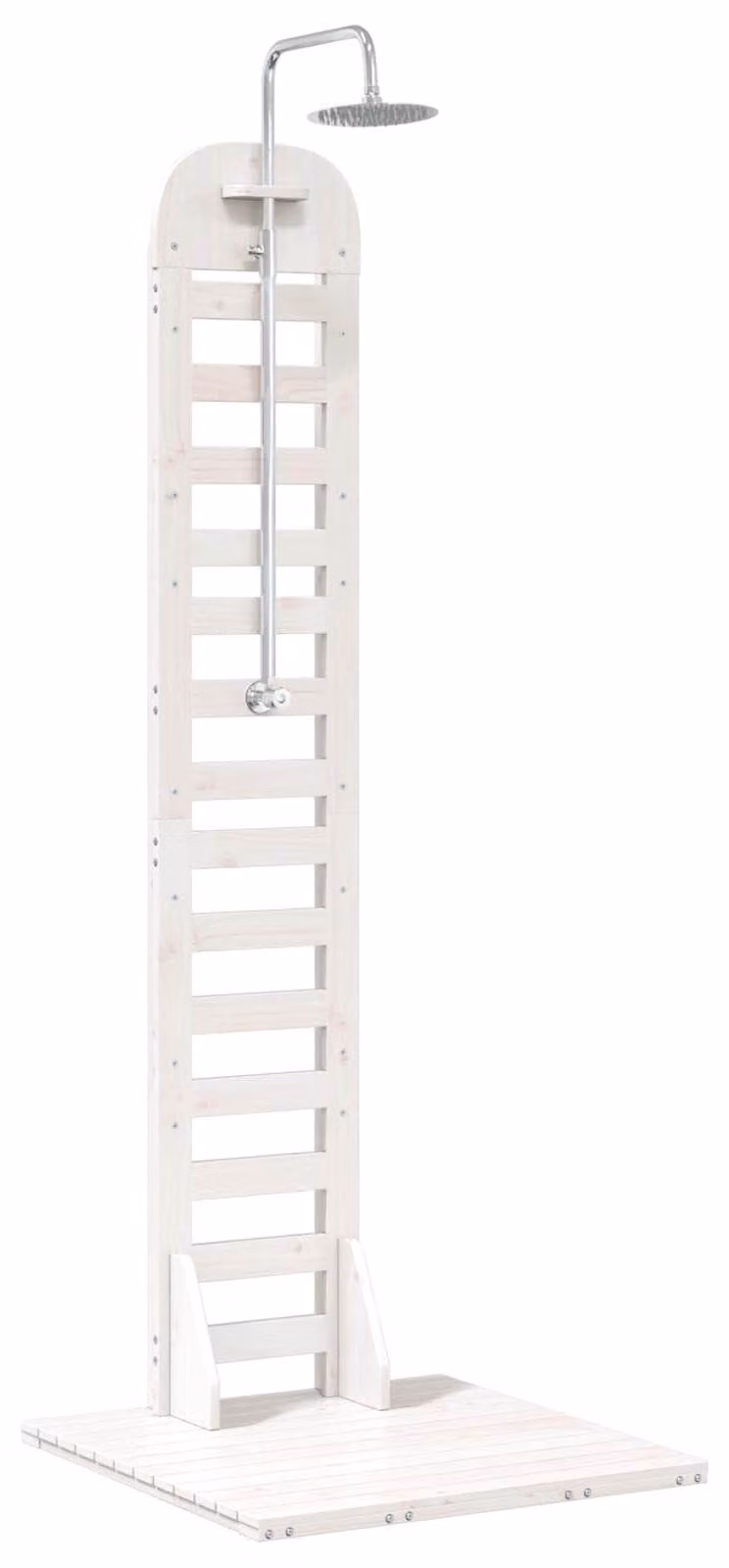 Doccia da giardino, 223 cm, legno massello di pino e acciaio inossidabile, colore bianco