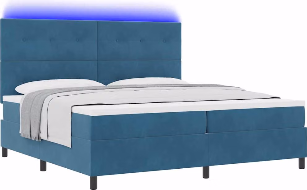 Letto a Sorgente LED Blu Scuro 200 x 200 cm Velluto