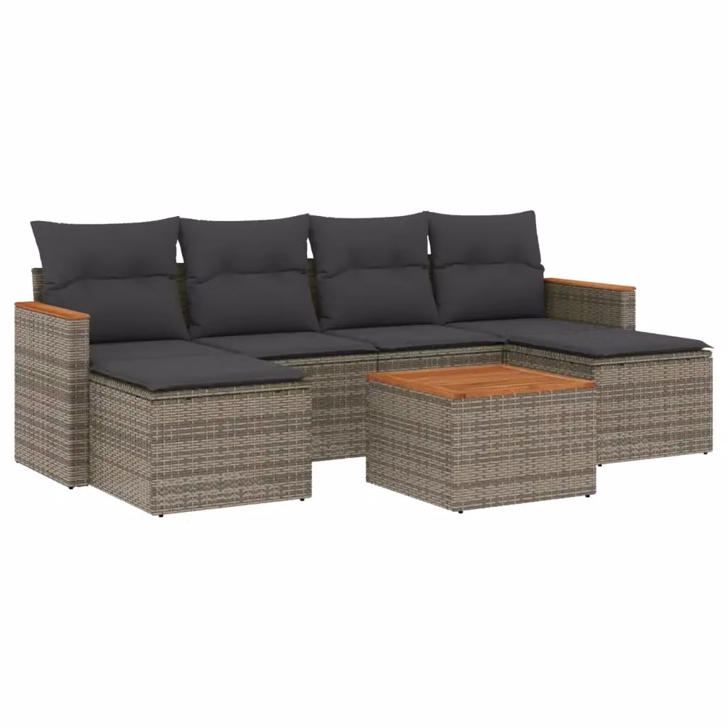 vidaXL Set Divani da Giardino 7 pz in Polyrattan Grigio con Cuscini e Tavolino da Esterno – 2