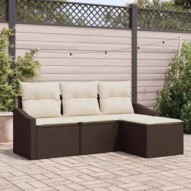 Set di divani 4 pz Marrone e Crema polyrattan 3355337