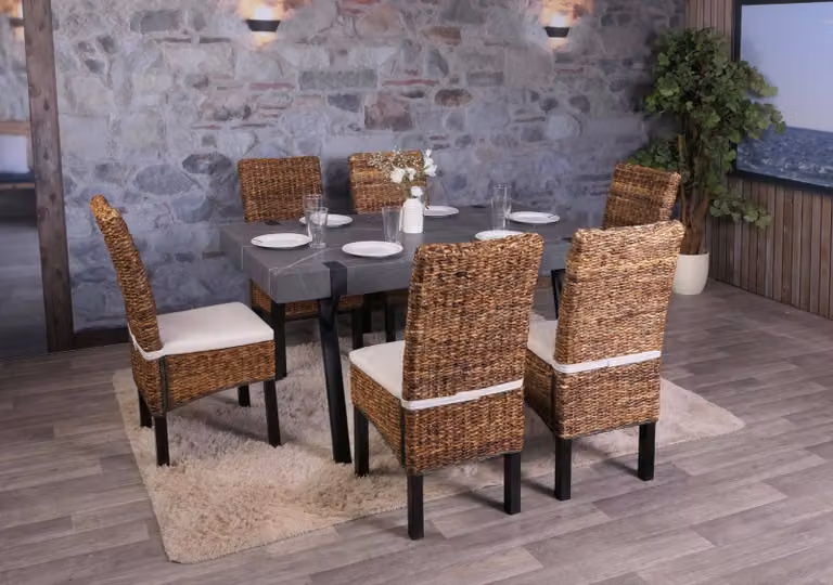 set di 6 sedie da pranzo sedia in vimini M69 sedia BALI banana wicker ~ scuro, con cuscino