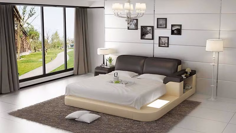 Design Bett XXL Big Betten Leder Polster Hotel 200x200cm Multifunktion Regal USB