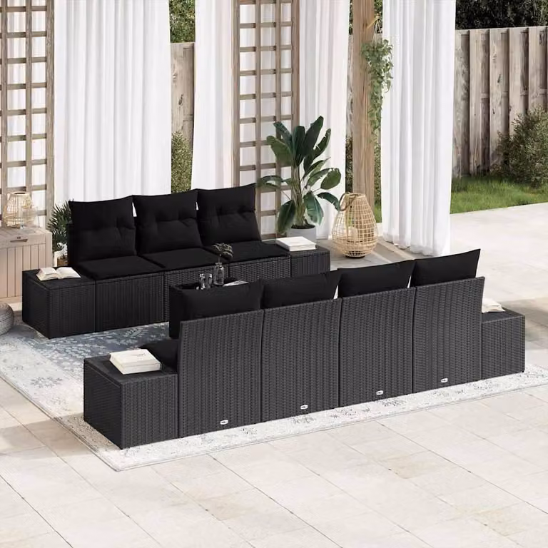 Maison Exclusive - Set Divano da Giardino con cuscino 8 pcs Nero polyrattan
