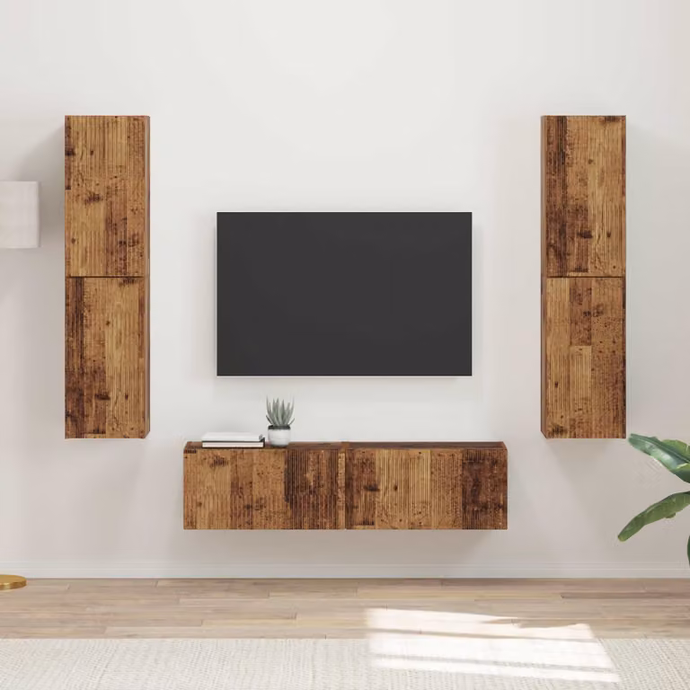 Set mobile TV moderno vidaXL da 6 pezzi in legno composito marrone con illuminazione integrata e montaggio a parete