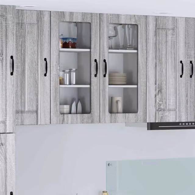 Set di 2 pensili da cucina moderni vidaXL in legno grigio con ante scorrevoli, L/P/H: 40 x 31 x 80 cm