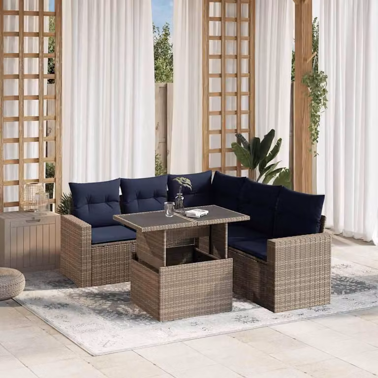 Maison Exclusive - Set di 6 divani da giardino con cuscini, grigio, polyrattan