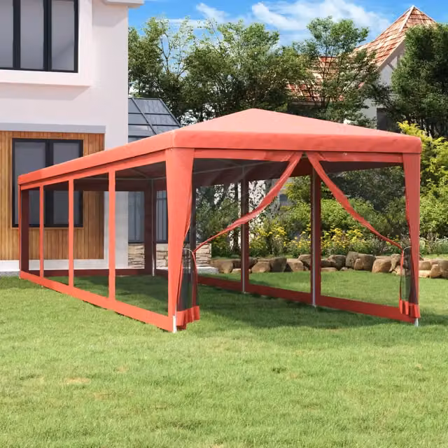 Tenda per Feste con 10 Pareti Laterali in Rete-Tenda da campeggio Rossa 3x12m HDPE