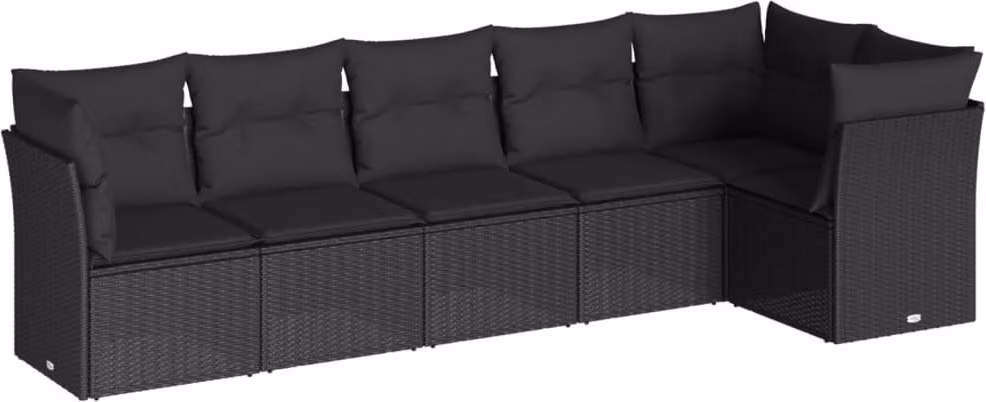 Set Divano da Giardino 6 pz con Cuscini Nero in Polyrattan