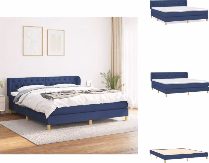 vidaXL Letto a molle con materasso blu 160x200 cm in tessuto - Letti & strutture letto