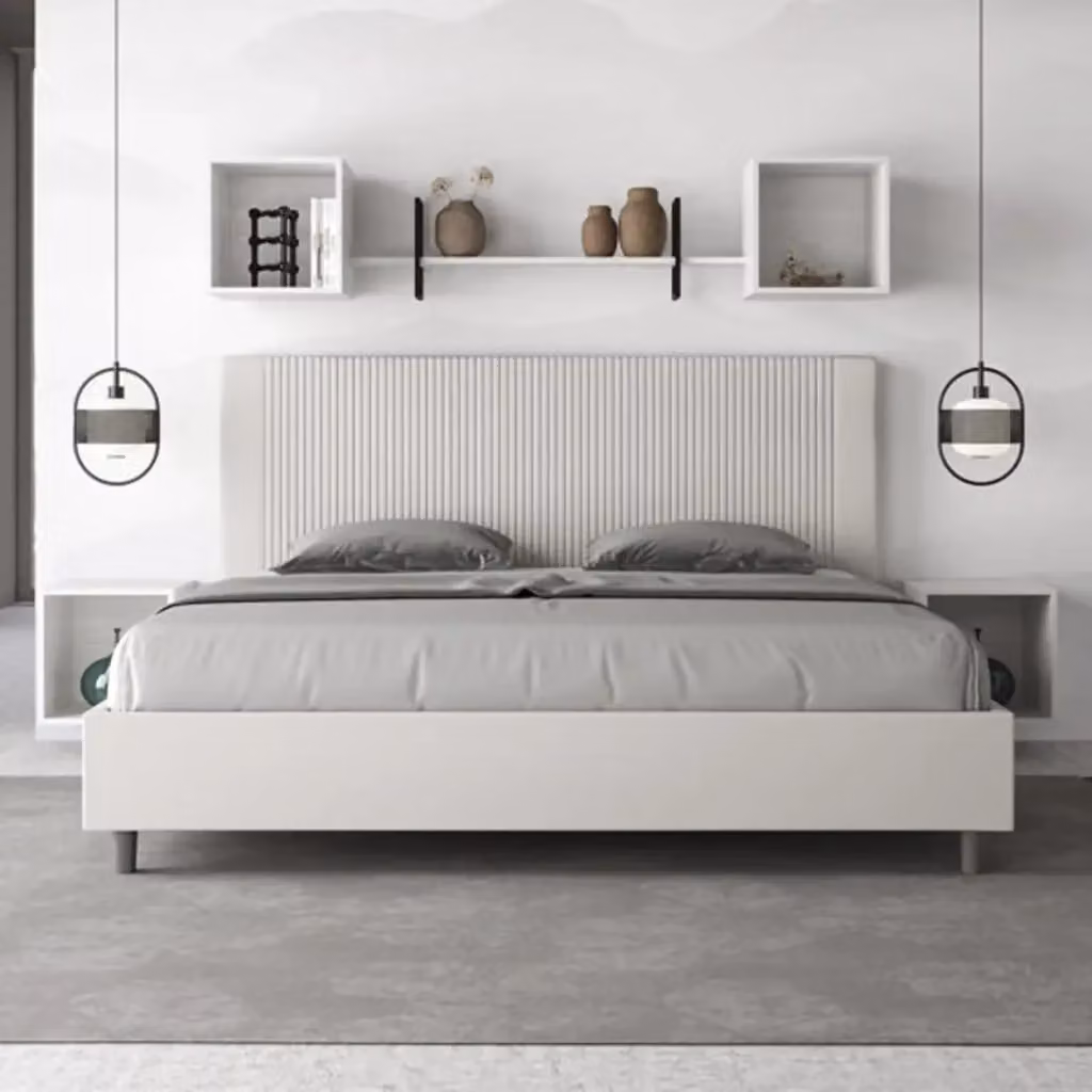 Letto matrimoniale king size Ityhome Goya con rete imbottita in similpelle bianco L/P/H: 230 x 215 x 122 cm – 2