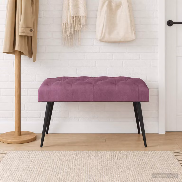 Panchina moderna vidaXL in velluto viola con bottoni imbottiti L: 80 cm, P: 40 cm, H: 46 cm
