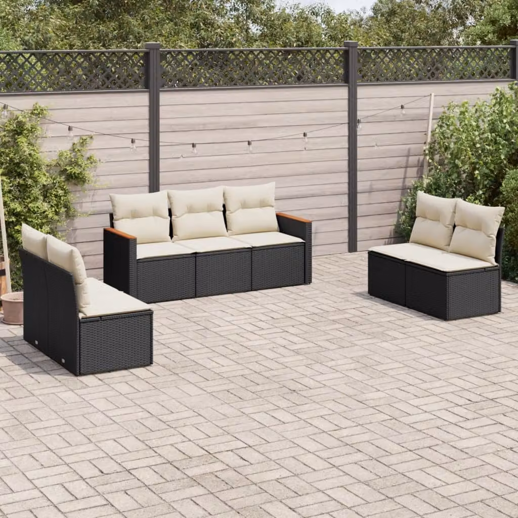 Set Divani da Giardino a L vidaXL in Polyrattan Nero con 7 Cuscini Imbottiti e Coperture Rimovibili – 1