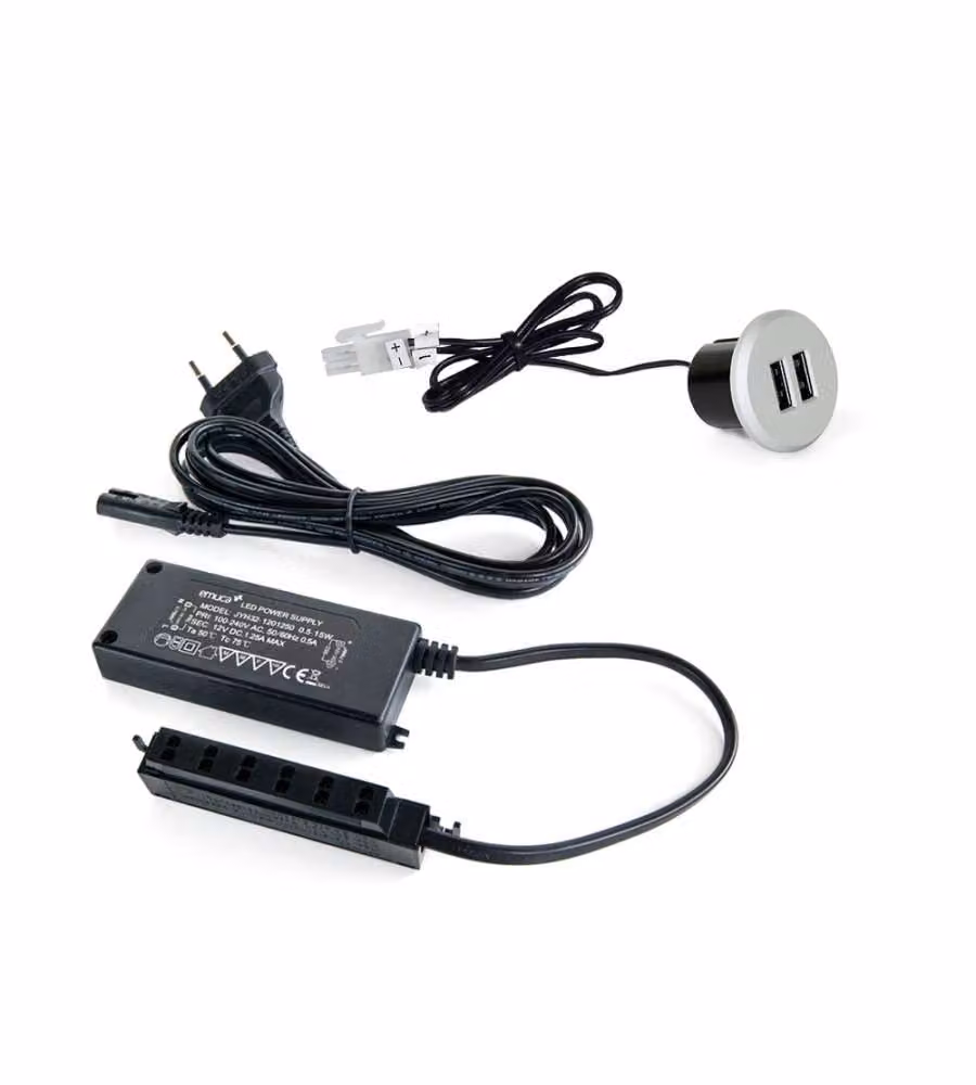 Emuca Connettore rotondo a incasso, 2 prese USB, D. 37 mm