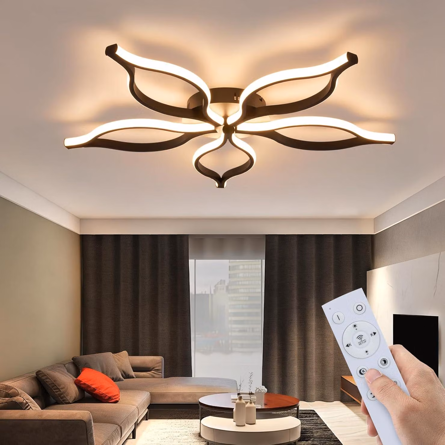 ZMH Lampada da soffitto a LED Lampada da soggiorno 80 cm Lampada da soggiorno 75 W Nero Grande Dimmerabile 3000-6500 K Modalità luce notturna Lampada da camera da letto per sala da pranzo