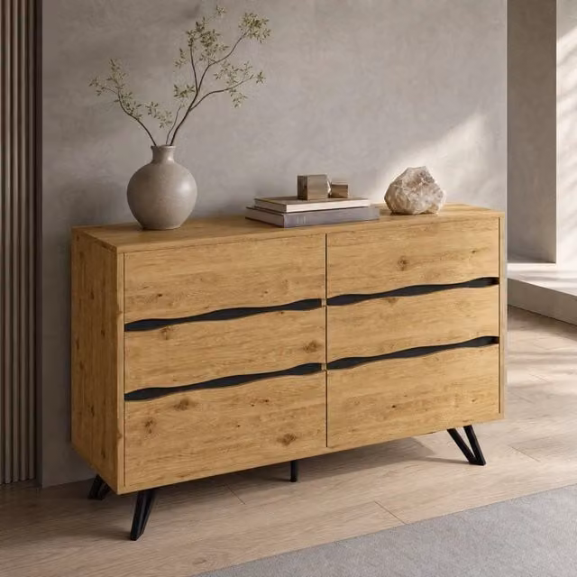 Credenza moderna in legno marrone con 6 cassetti L/P/H: 120 x 40 x 75,5 cm