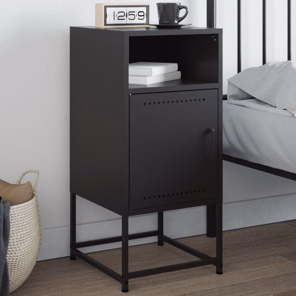 Comodino nero in metallo vidaXL da appendere al muro, stile industriale, L: 36 cm, P: 39 cm, H: 78 cm