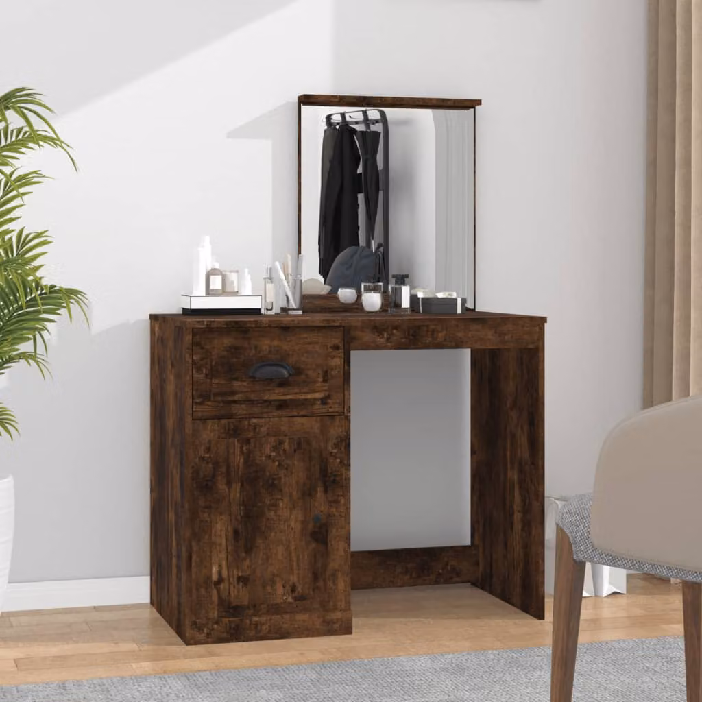 vidaXL Toeletta con Specchio in Rovere Fumo, L: 90 cm, P: 50 cm, H: 132,5 cm