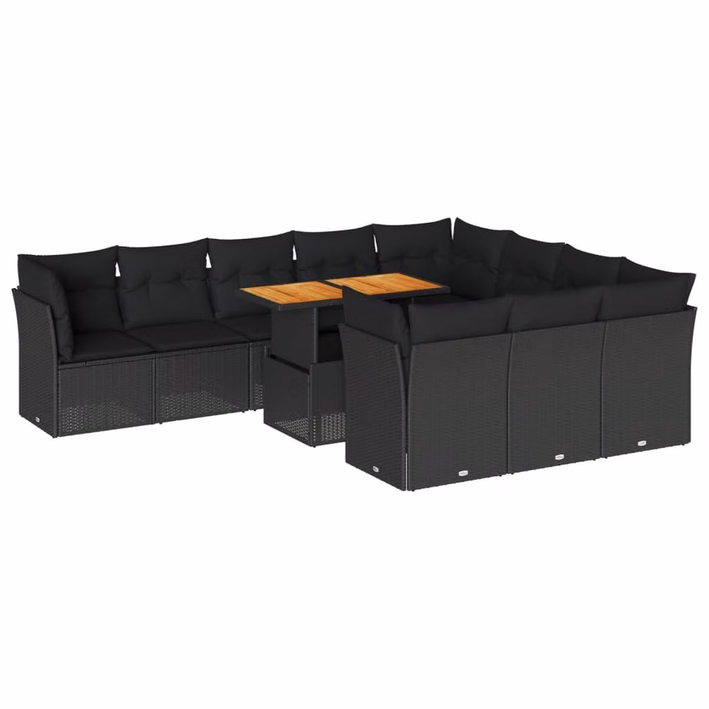 Set Divani da Giardino 11 pz con Cuscini in Polyrattan Nero