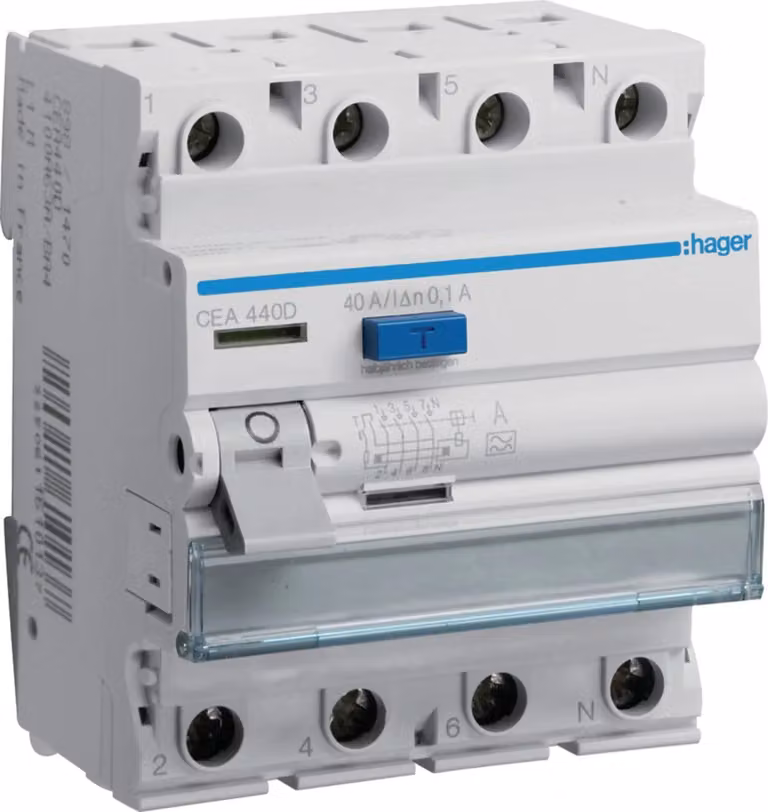 Interruttore differenziale Hager, 4P, 6 kA, 40 A, 100 mA, tipo A, 1 pz.