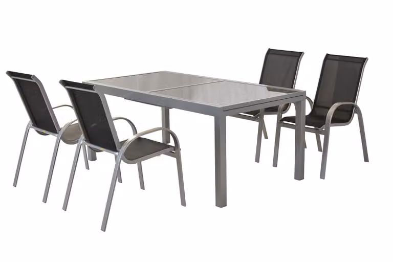 Merxx Set di mobili da giardino Amalfi, 5 pezzi, nero - 4 poltrone, 1 tavolo - Colore: nero - Dimensioni: poltrona: 75x57x95 tavolo: 160/220x90x75; 4x 26310-317 + 1x 26452-219