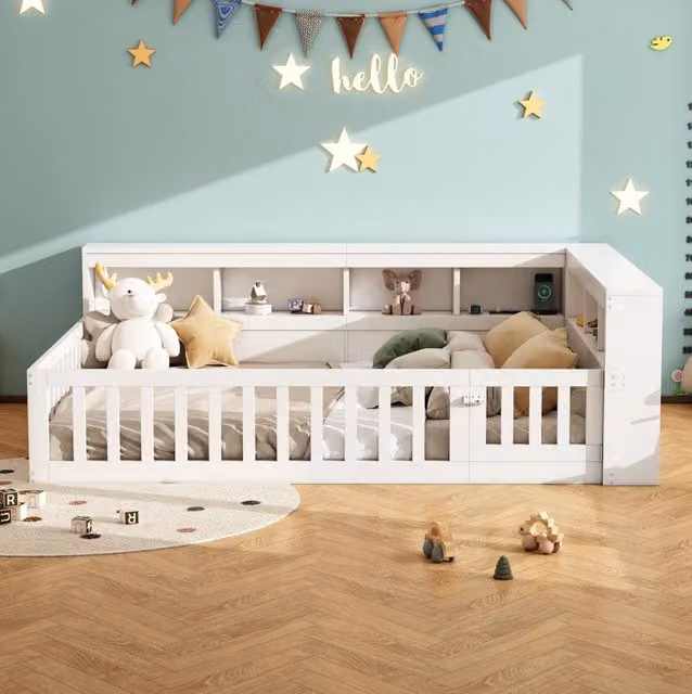Letto da giorno ULEVR 140x190 cm con vani laterali, rete a doghe, presa e USB, bianco