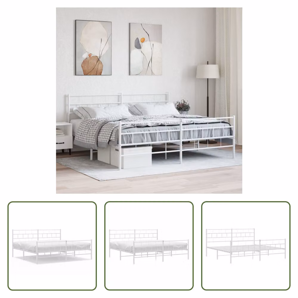 The Living Store Struttura letto con testiera e pediera in metallo bianco 200x200 cm