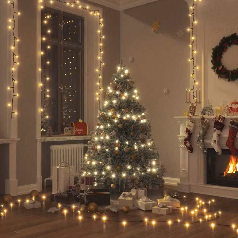 vidaXL Stringa di Luci con 1000 LED, 60 m, 8 Effetti Luce, IP44, Bianco Caldo