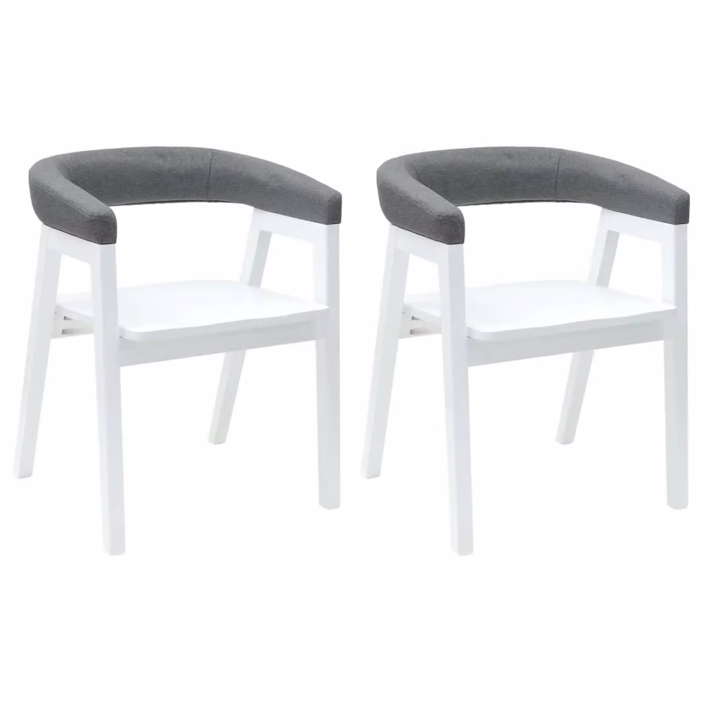 Set di 2 sedie da pranzo moderne vidaXL in legno di gomma e tessuto bianco L 54 cm x P 57 cm x H 73 cm – 2
