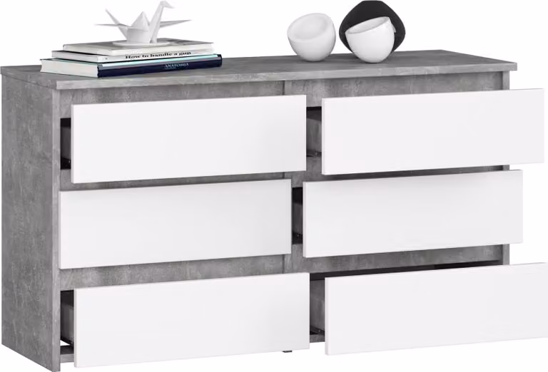 BDW, cassettiera, 6 cassetti, 100x57, armadio, credenza, cemento / bianco