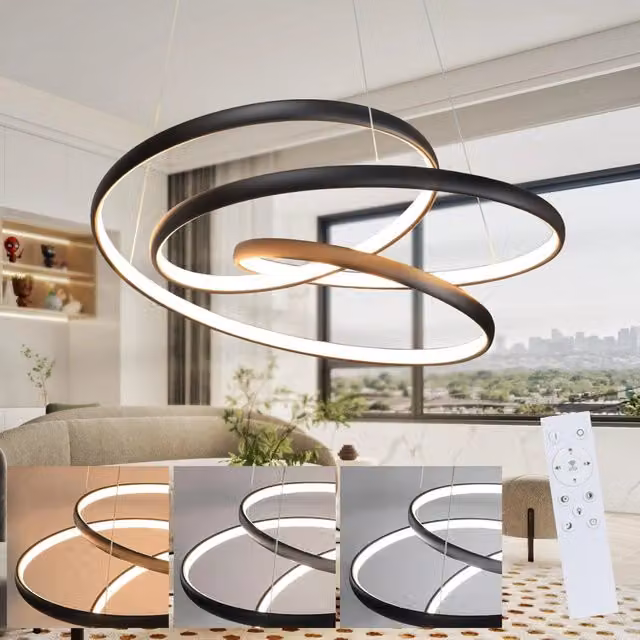 Lampada a sospensione LED ZMH nera dimmerabile con altezza regolabile per soggiorno e sala da pranzo, 55 W, 150 cm