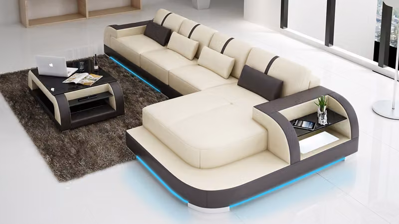 Ledersofa Couch Wohnlandschaft Ecksofa Eck Garnitur Design Modern Sofa LED USB