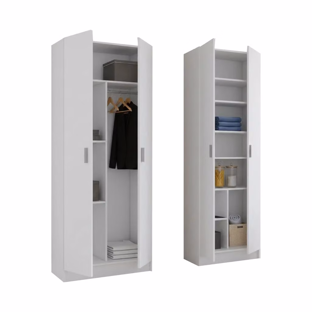 Armadio Multiuso Modulabile DMORA Bianco con Ante a Battente e Ripiani Interni L: 132 cm, H: 180 cm – 2