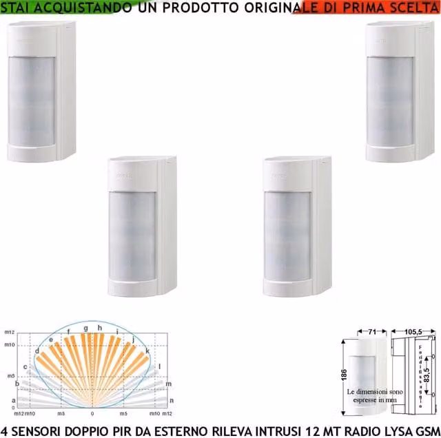 Set di 4 sensori di movimento rilevatori di intrusi Securvera a doppio infrarosso per esterno, wireless 433,92 MHz, colore bianco, protezione IP55