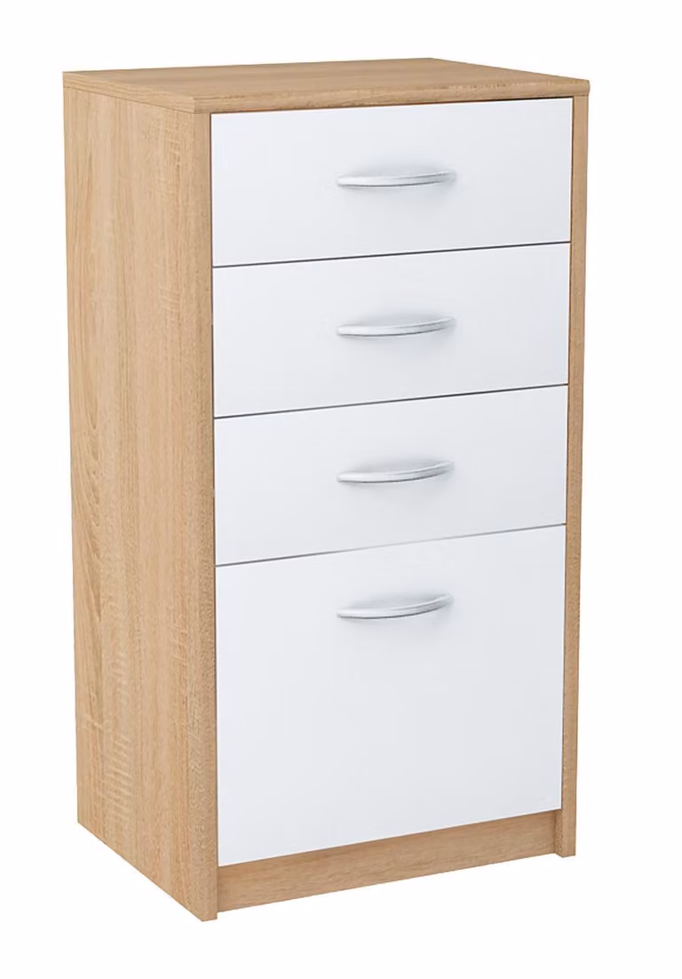 Cassettiera stretta IBOJA – rovere sonoma / bianco