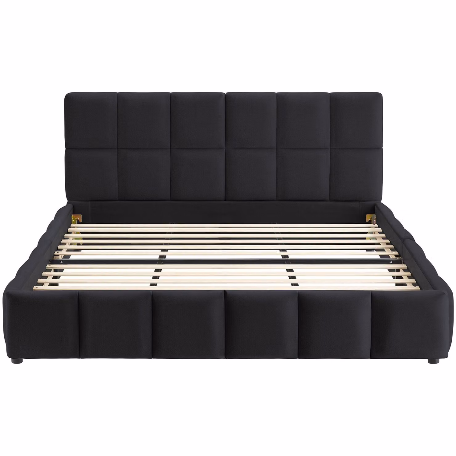 Letto imbottito Shirley tectake con rete a doghe in effetto velluto nero L/P/H: 180 x 200 x 93 cm – 4