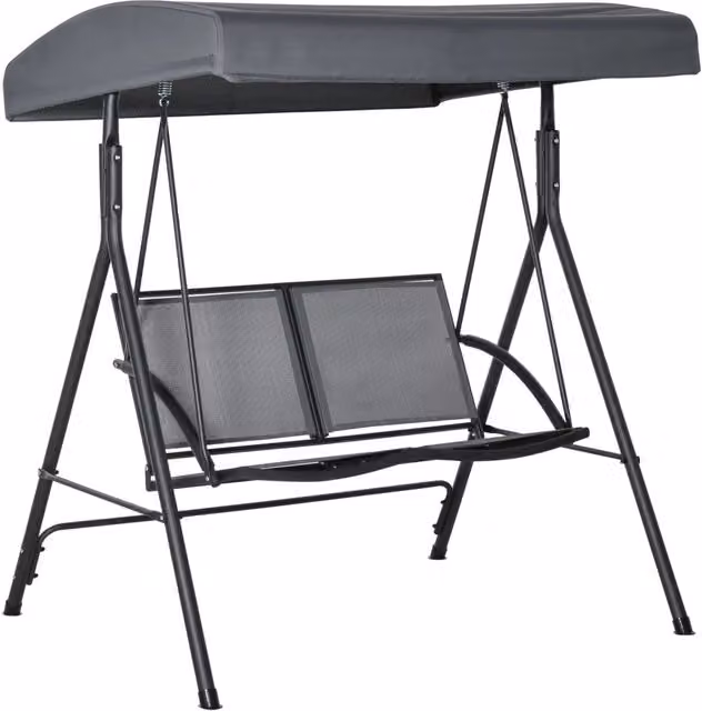 Altalena da giardino Zephmum a 2 posti con tettuccio parasole in textilene e struttura in acciaio grigio scuro L: 140 cm, P: 118 cm, H: 162 cm