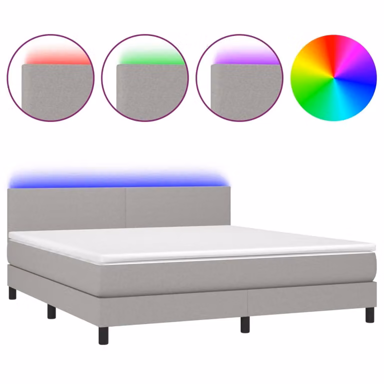 Letto a Molle Materasso e LED Grigio Chiaro 180x200 cm Tessuto
